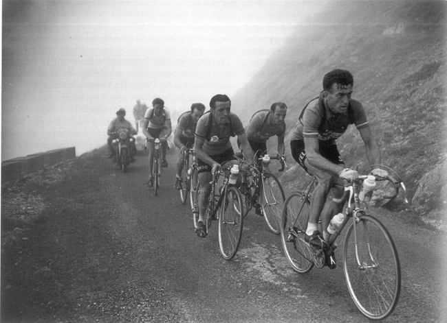 Luoison Bobet leads up the Aubisquein the 1954 Tour