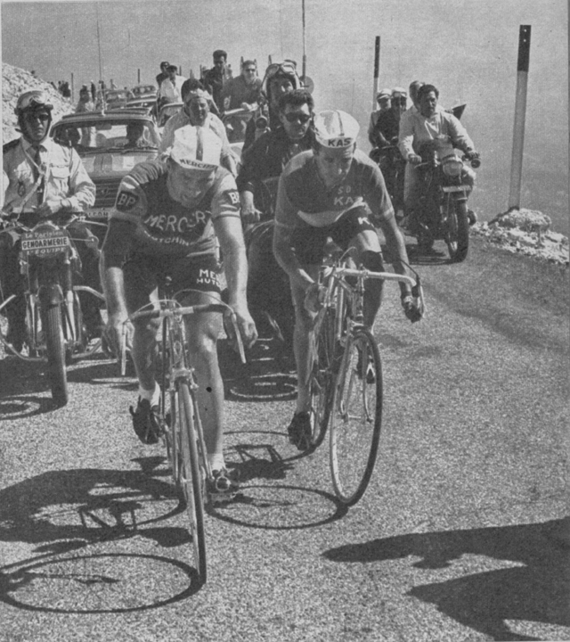 Raymond Poulidor and Julio Jimenez on mont Ventoux in the 1965 Tour de France
