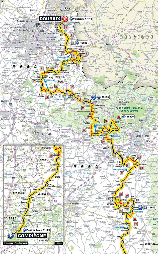 2018 Paris-Roubaix map