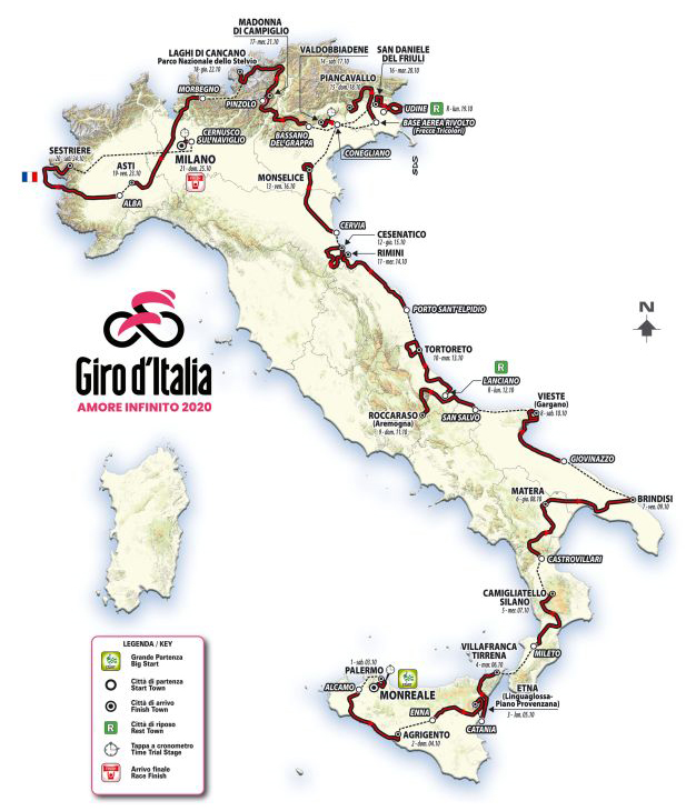 2020 Giro d'Italia map