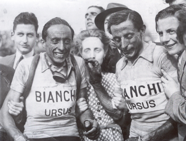 Serse and Fausto Coppi after the 1949 Paris Roubaix