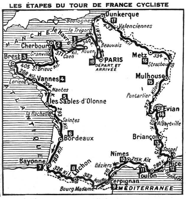 Map of the 1925 Tour de France