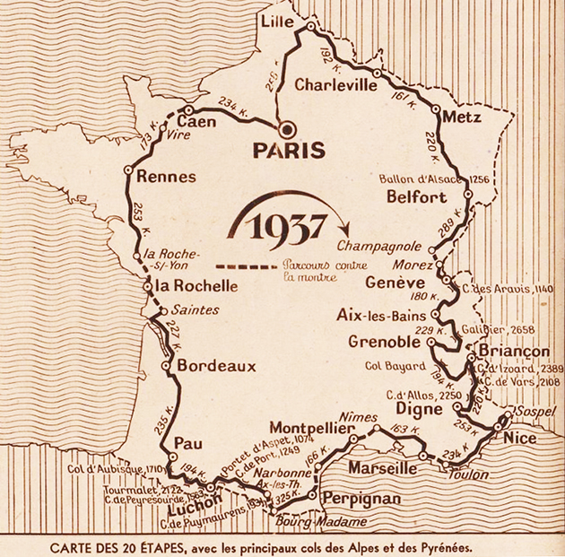 1937 Tour de France map