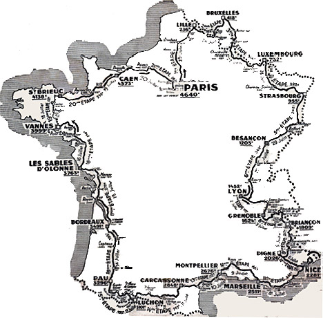 1947 Tour de France map
