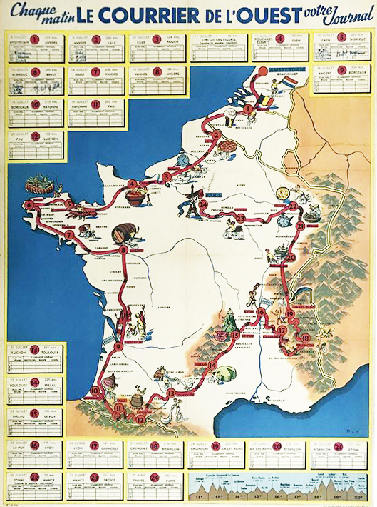 Map of the 1954 Tour de France