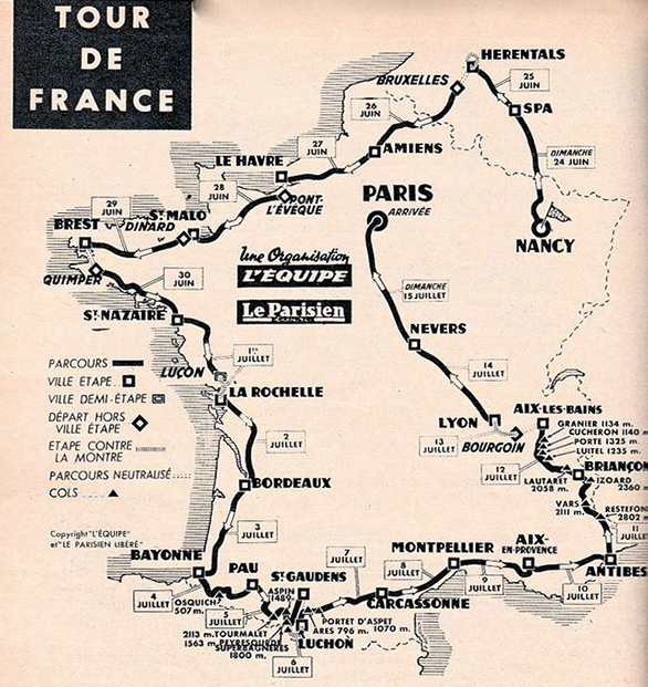 Map of the 1962 Tour de France