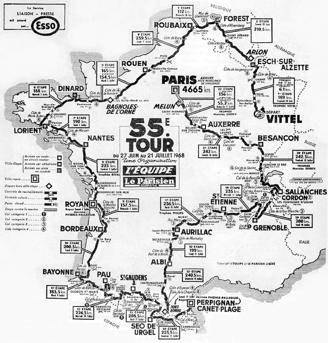 1968 Tour de France map