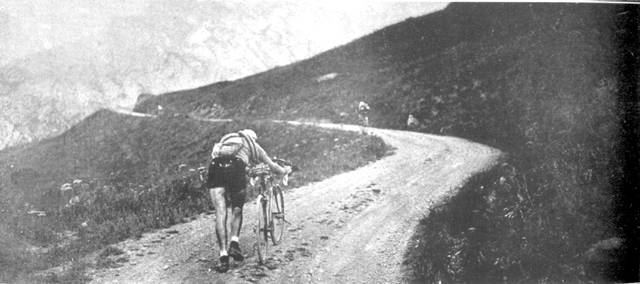 Leon Scieur pushes his bike up the Galibier in 1921