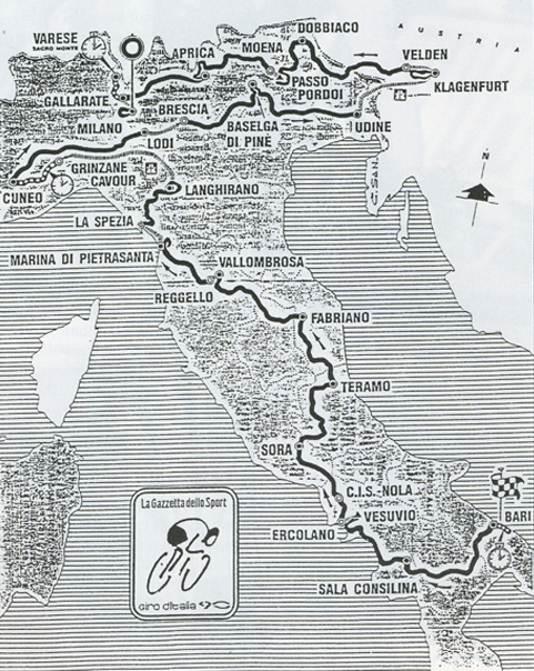 Map of the 1990 Giro d'Italia