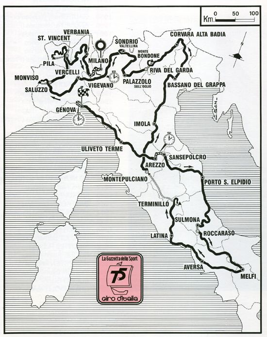 Map of the 1992 Giro d'Italia