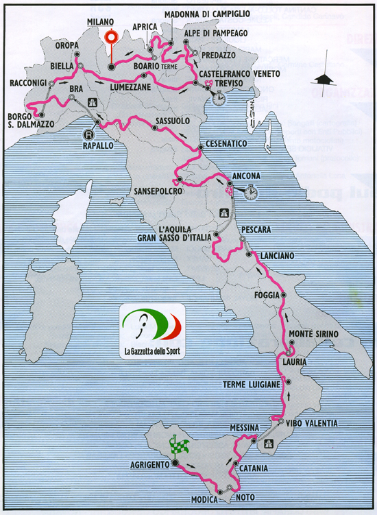 Map of the 1999 Giro d'Italia
