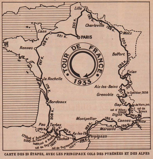 1933 Tour de France map