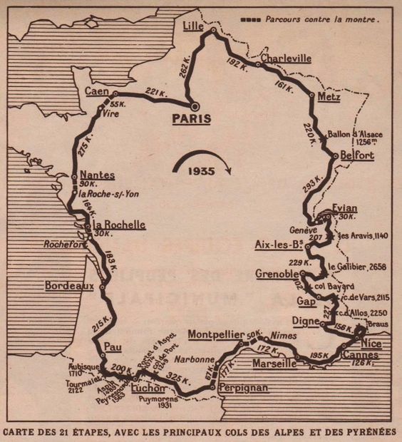 map of the 1935 Tour de France