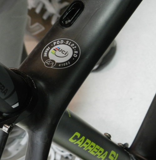 Carrera frame with UCI approval sticker